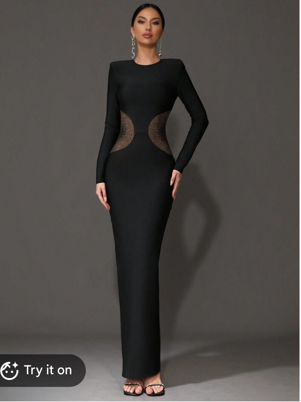 Black Long-Sleeve Evening Gown